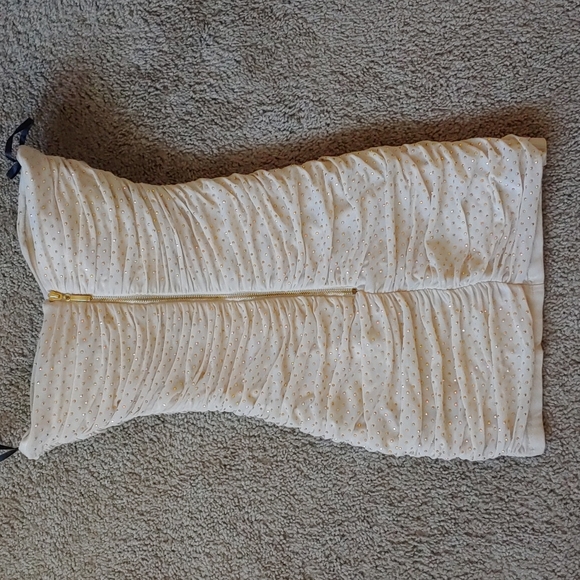 Bebe gold stud sparkly strapless mini dress beige mesh - Picture 8 of 10